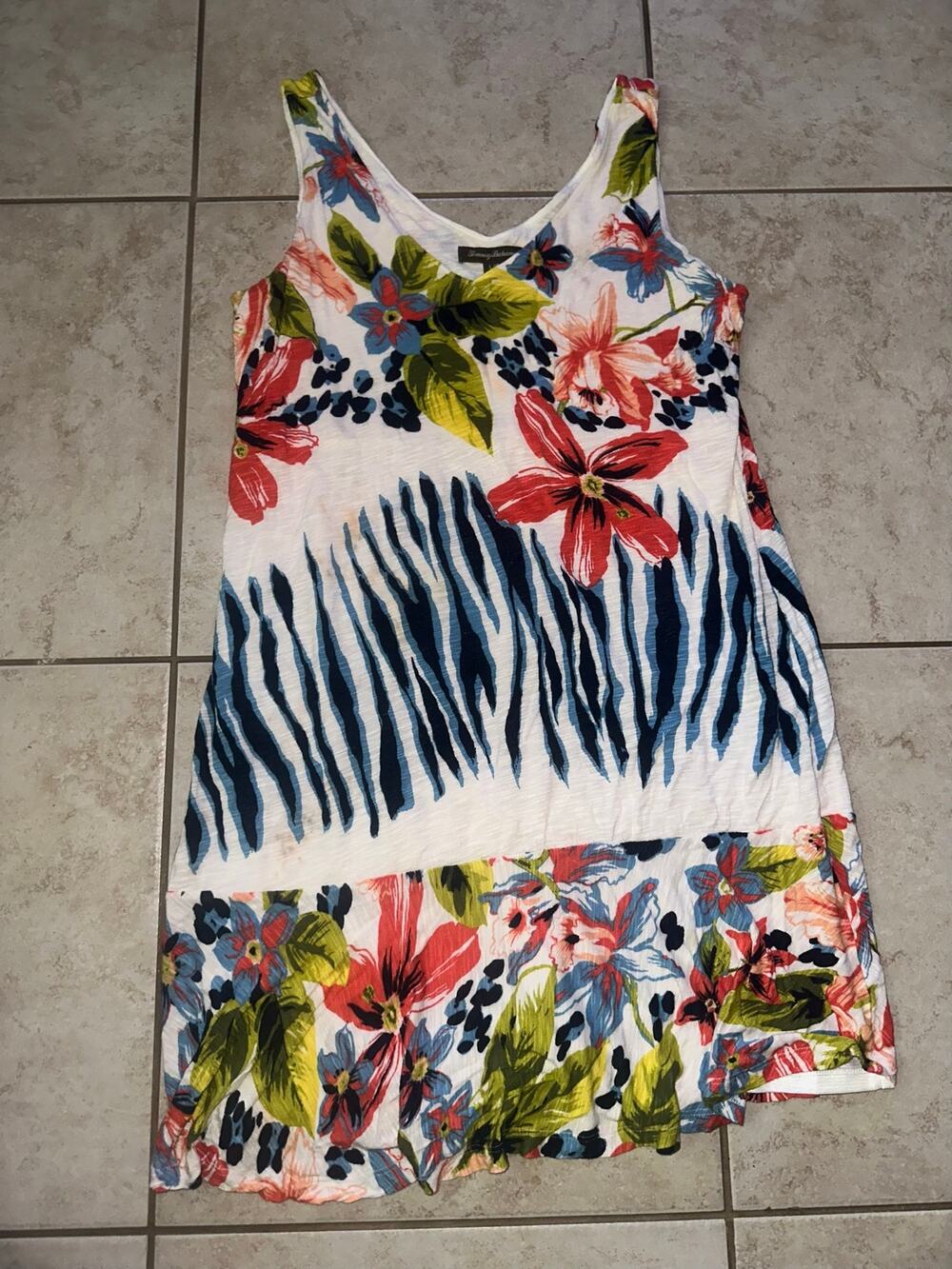 Tommy Bahama Floral Zebra Print Sleeveless Dress Women’s Large Rayon